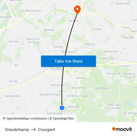 Grandchamp to Courgent map