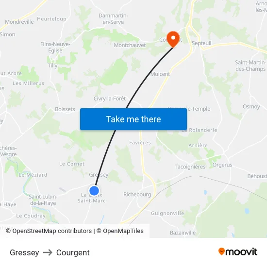 Gressey to Courgent map
