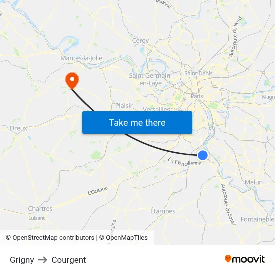 Grigny to Courgent map