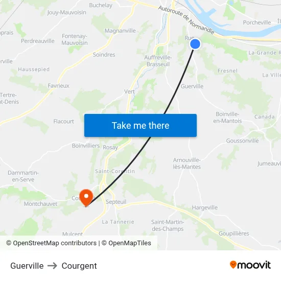 Guerville to Courgent map