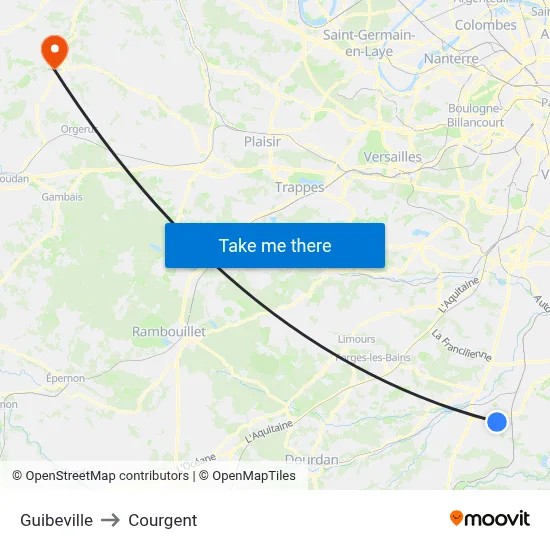 Guibeville to Courgent map