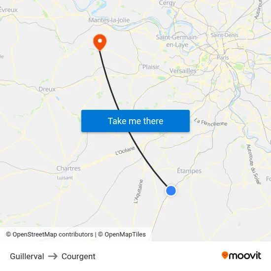 Guillerval to Courgent map
