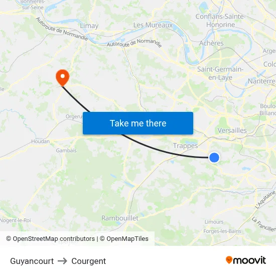 Guyancourt to Courgent map