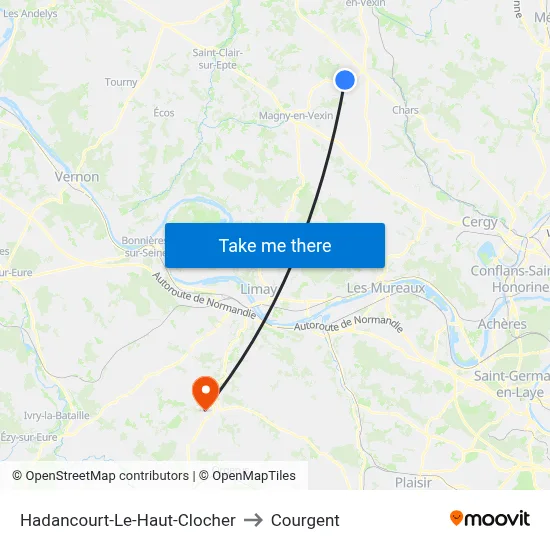 Hadancourt-Le-Haut-Clocher to Courgent map