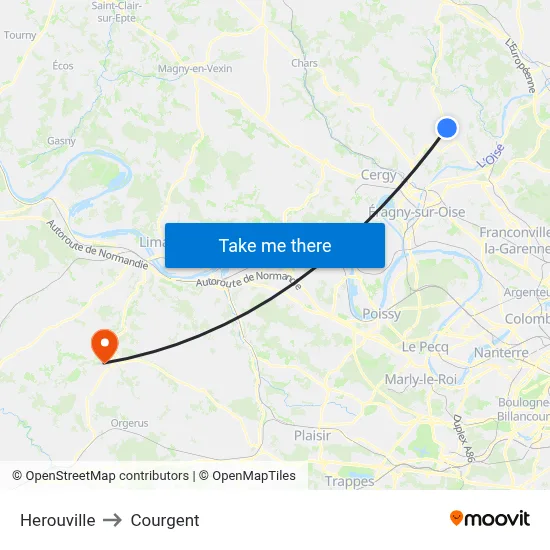 Herouville to Courgent map
