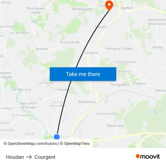 Houdan to Courgent map