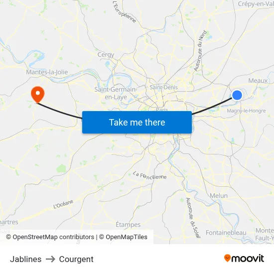 Jablines to Courgent map