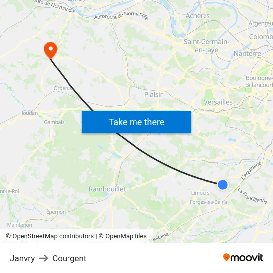 Janvry to Courgent map