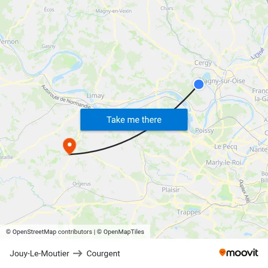 Jouy-Le-Moutier to Courgent map
