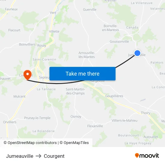 Jumeauville to Courgent map
