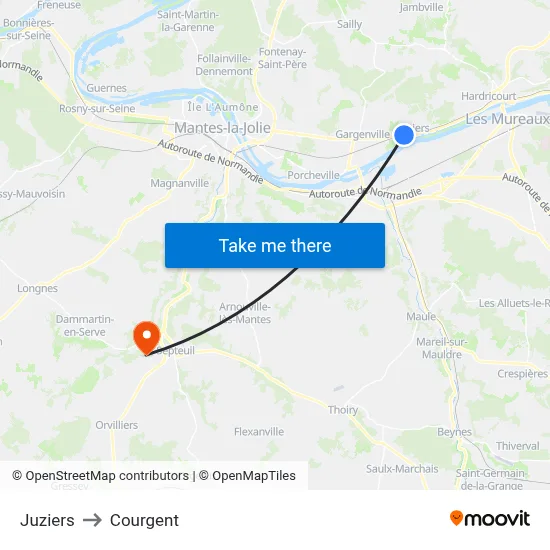 Juziers to Courgent map