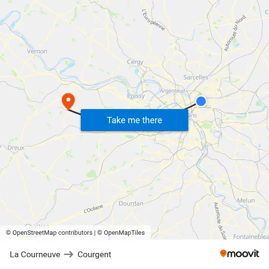 La Courneuve to Courgent map