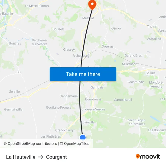 La Hauteville to Courgent map