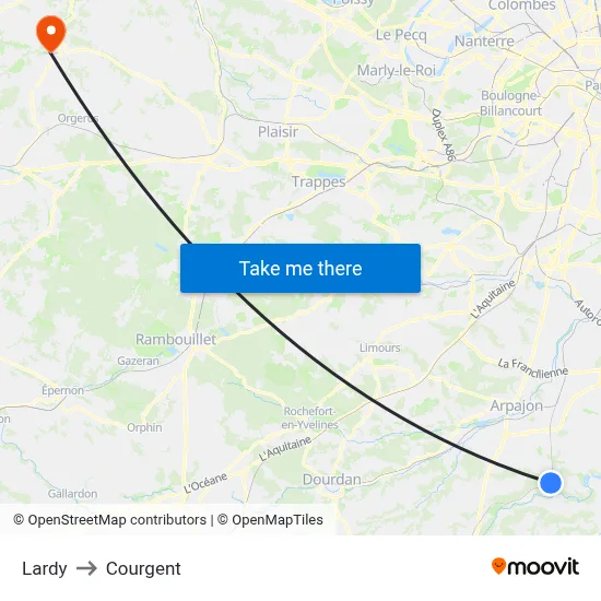 Lardy to Courgent map