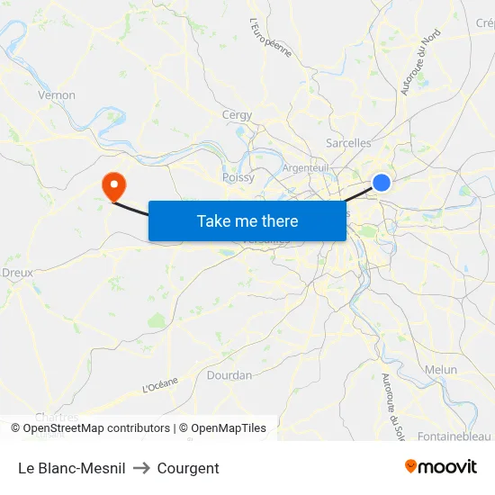 Le Blanc-Mesnil to Courgent map