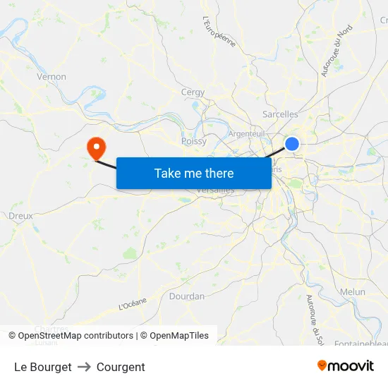 Le Bourget to Courgent map