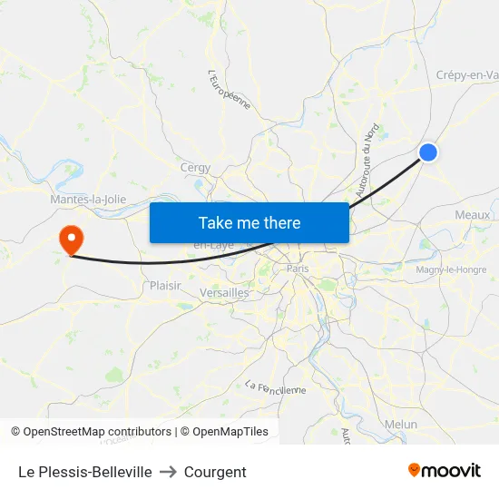 Le Plessis-Belleville to Courgent map