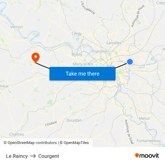 Le Raincy to Courgent map