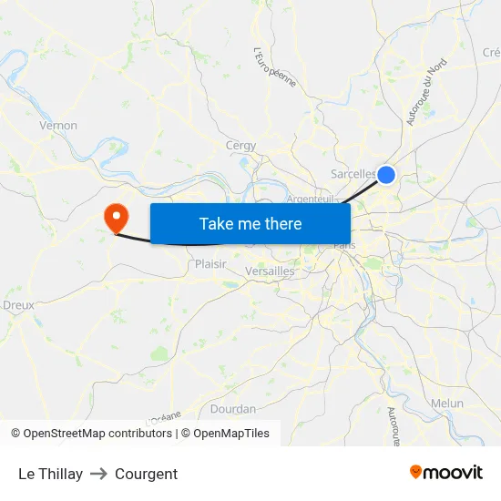 Le Thillay to Courgent map