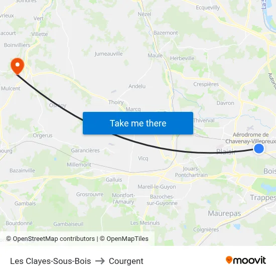 Les Clayes-Sous-Bois to Courgent map