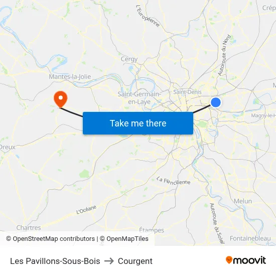Les Pavillons-Sous-Bois to Courgent map