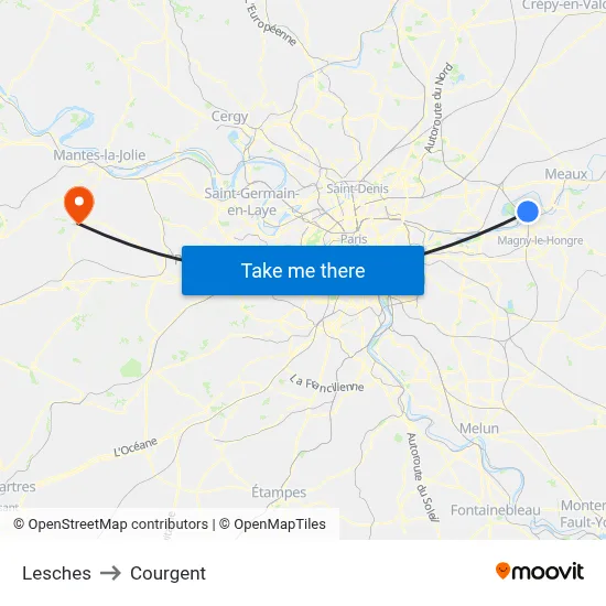 Lesches to Courgent map