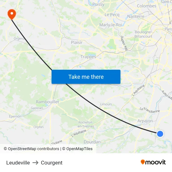 Leudeville to Courgent map