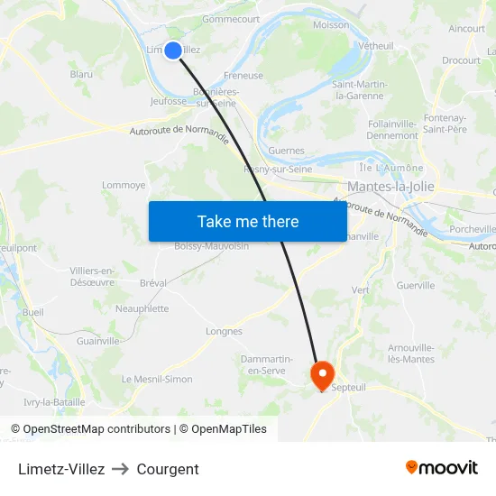 Limetz-Villez to Courgent map