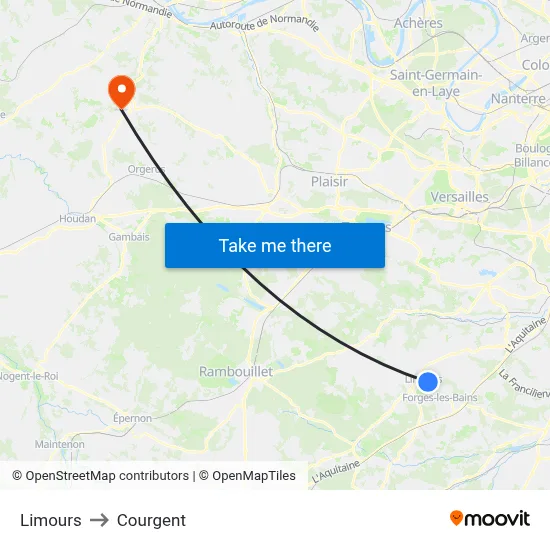 Limours to Courgent map