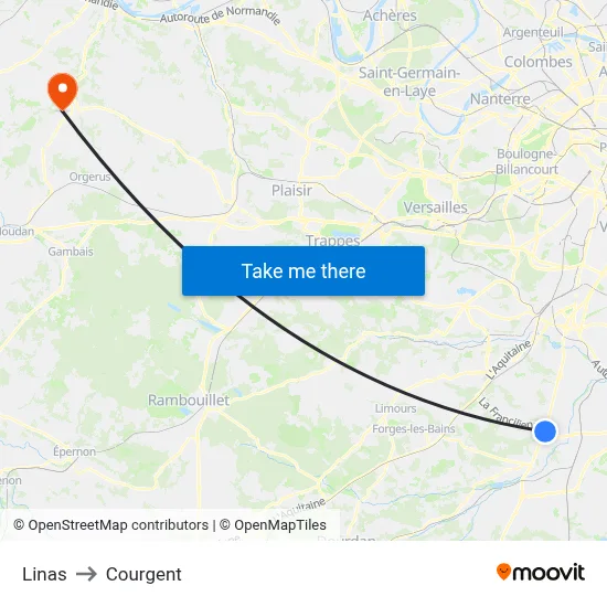 Linas to Courgent map