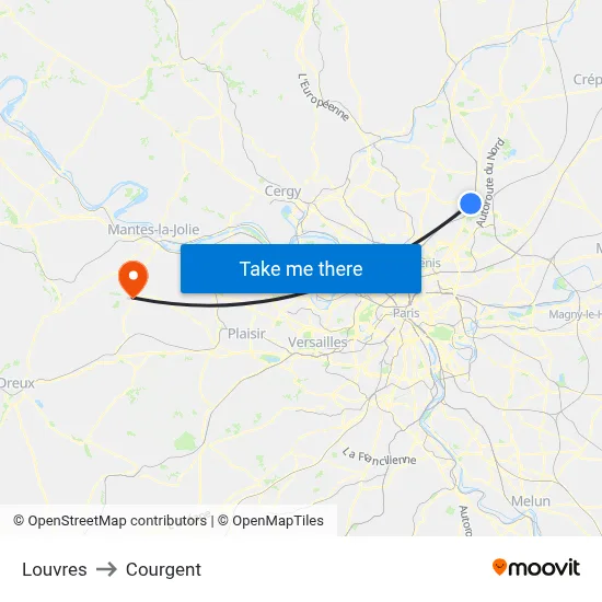 Louvres to Courgent map