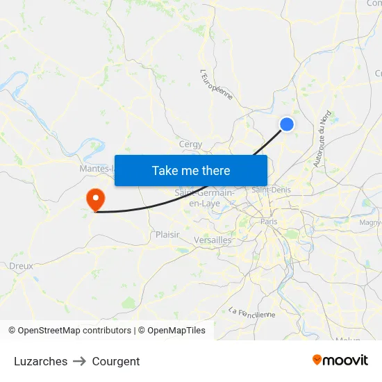 Luzarches to Courgent map