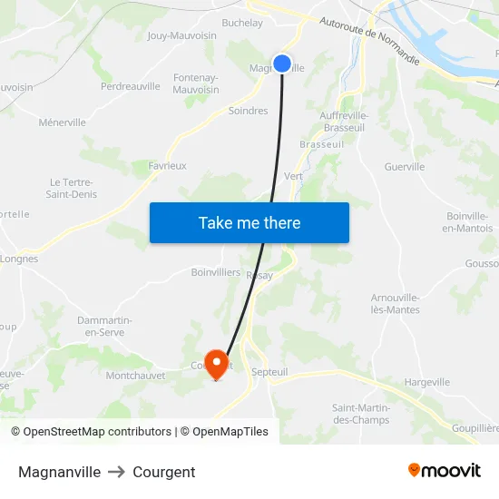 Magnanville to Courgent map