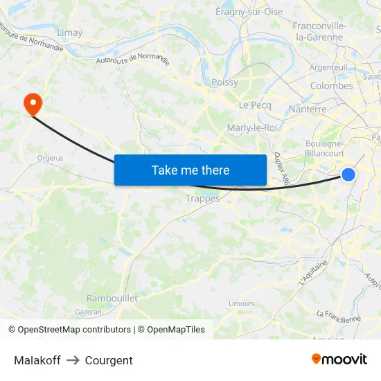 Malakoff to Courgent map