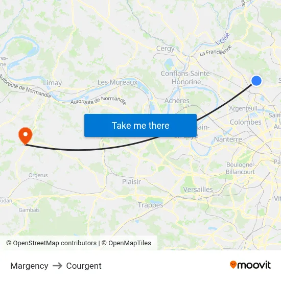 Margency to Courgent map