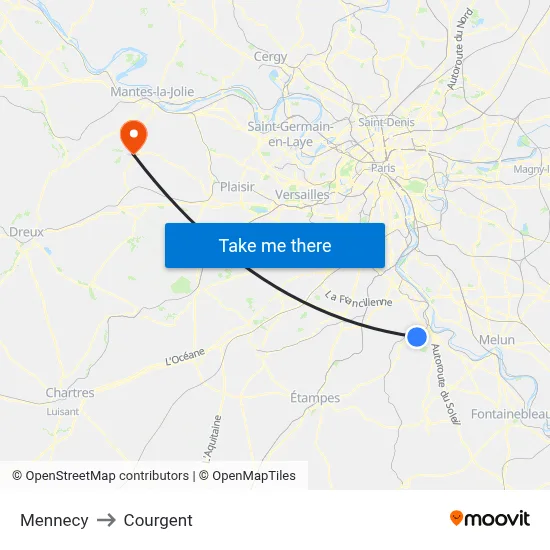 Mennecy to Courgent map