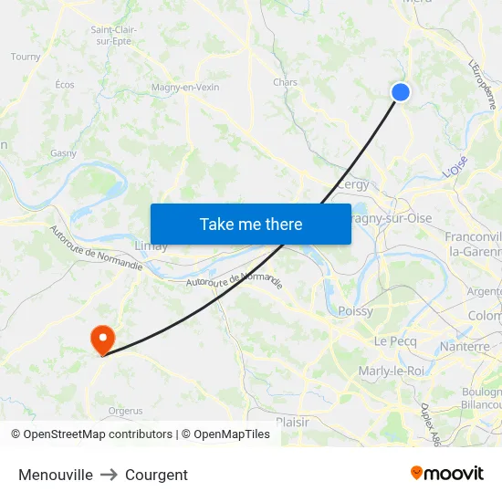Menouville to Courgent map