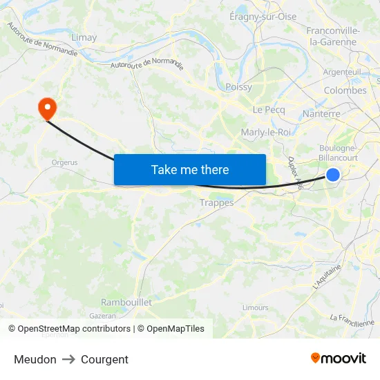 Meudon to Courgent map
