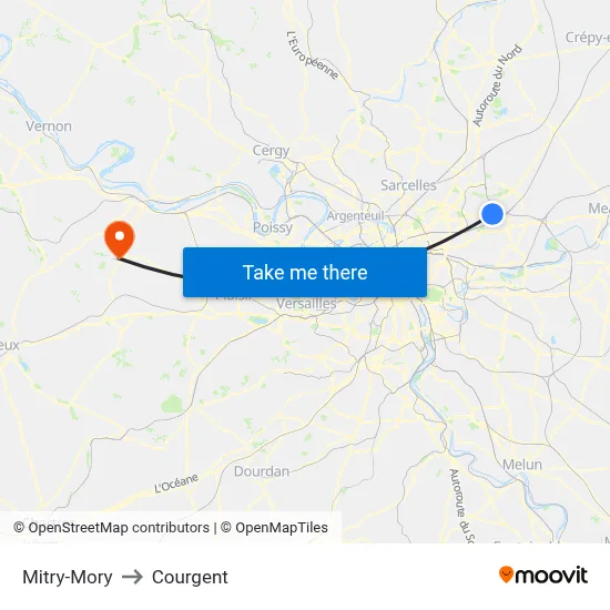 Mitry-Mory to Courgent map
