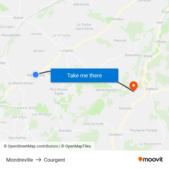 Mondreville to Courgent map