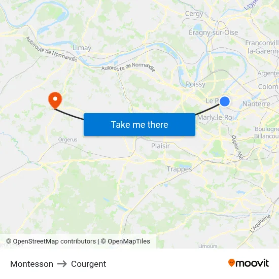 Montesson to Courgent map