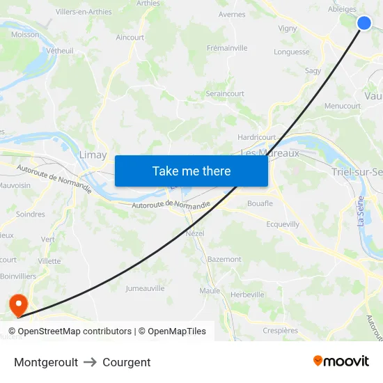 Montgeroult to Courgent map