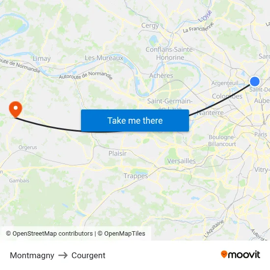 Montmagny to Courgent map