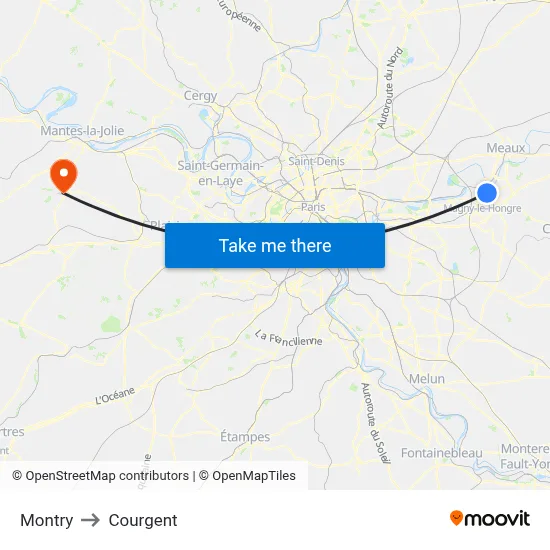 Montry to Courgent map