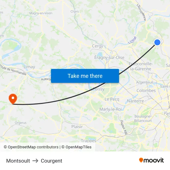 Montsoult to Courgent map