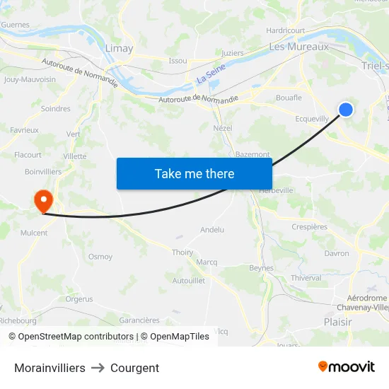 Morainvilliers to Courgent map