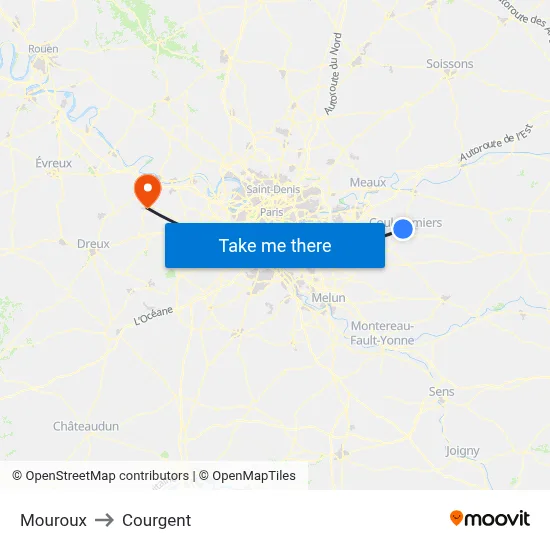 Mouroux to Courgent map