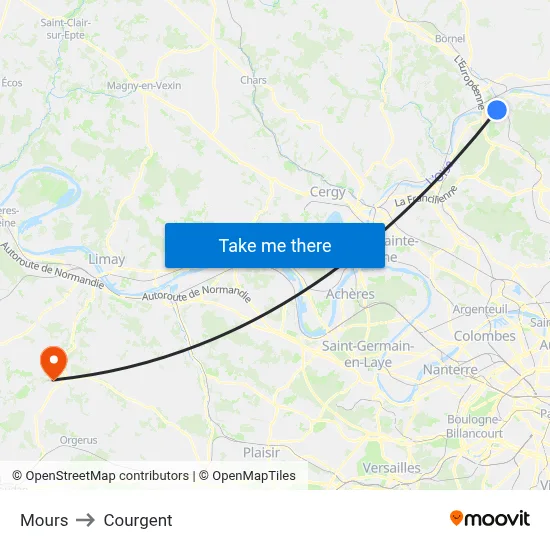 Mours to Courgent map