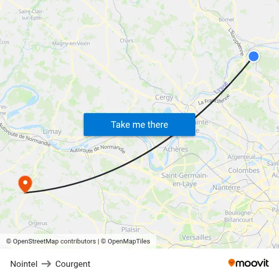 Nointel to Courgent map