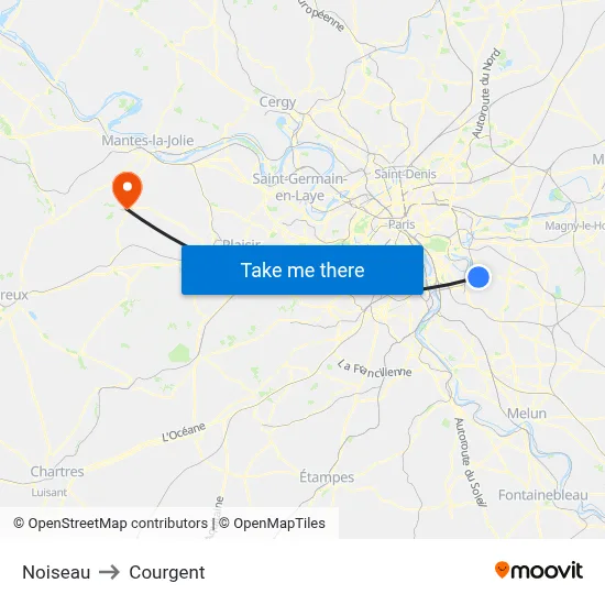 Noiseau to Courgent map